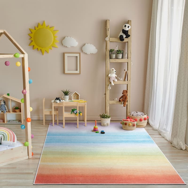 Well Woven Kids Rugs Sunrise Modern Machine Washable Area Rug - 7'7" x 9'10" - Multi Color