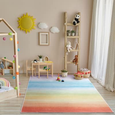 Well Woven Kids Rugs Sunrise Modern Machine Washable Area Rug