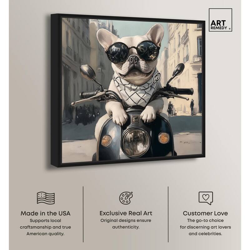 Frenchie on a Scooter Drive Canvas by Art Remedy