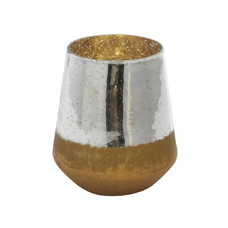 Glass Decorative Indoor Outdoor Candle Lantern with Faux Mercury Glass Finish - Gold - Roche River Decor