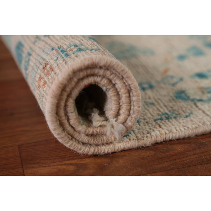 Hand Knotted Oriental 100% Wool Carpet Transitional Geometric Beige & Ivories Oushak Area Rug - 2' 11'' X 1' 11''