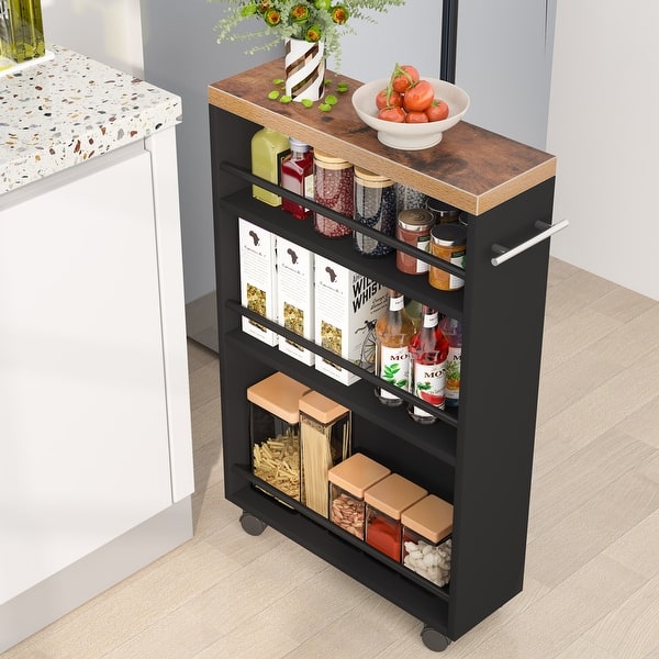Slim Storage Cart, Rolling Narrow Kitchen Cart on Wheels - Black,Rustic
