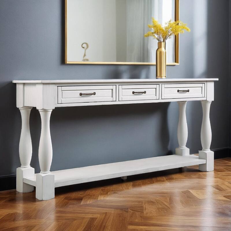 63inch Long Wood Console Table with 3 Drawers and 1 Bottom Shelf for Entryway Hallway Easy Assembly Extra-thick Sofa Table