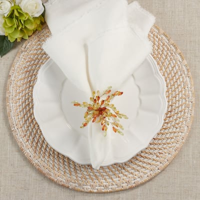 Napkin Rings With Beaded Flower Design (Set of 4)