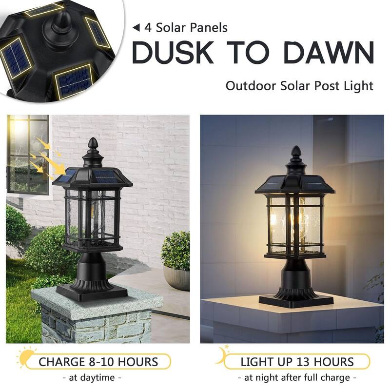 16 Inch Solar Post Light with Pier Mount Base with Seeded Glass