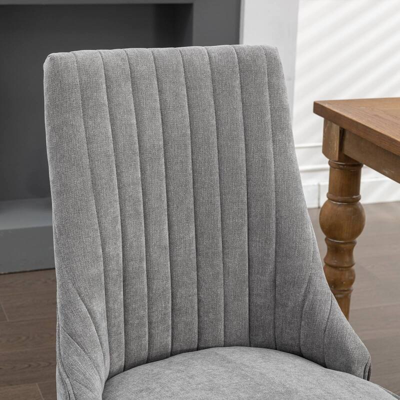 Linen Dining Chairs 2pcs, Bistro Chair Kitchen Dinner Chair, Dining Room Fabric Upholstered Accent Chair with Curved Wood Legs