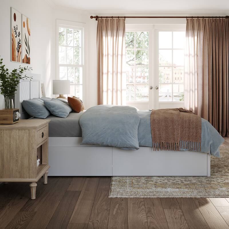 AFI Canyon Twin Platform Bed with Footboard & Storage Drawers in White