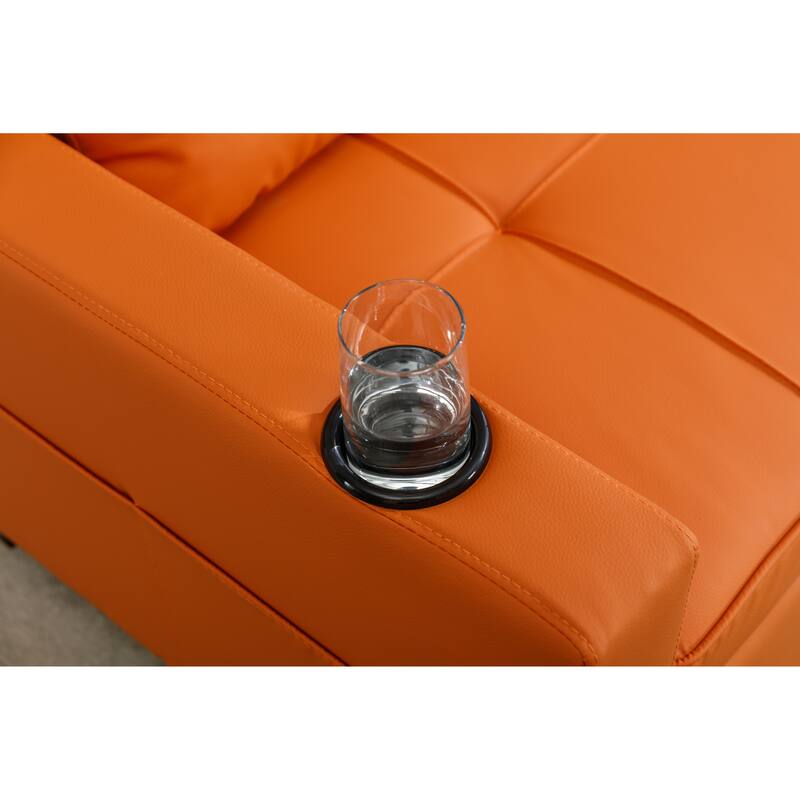 Leather Convertible Futon Armchair Bed with USB Ports, Adjustable Backrest (3-Position), and Built-in Cup Holders