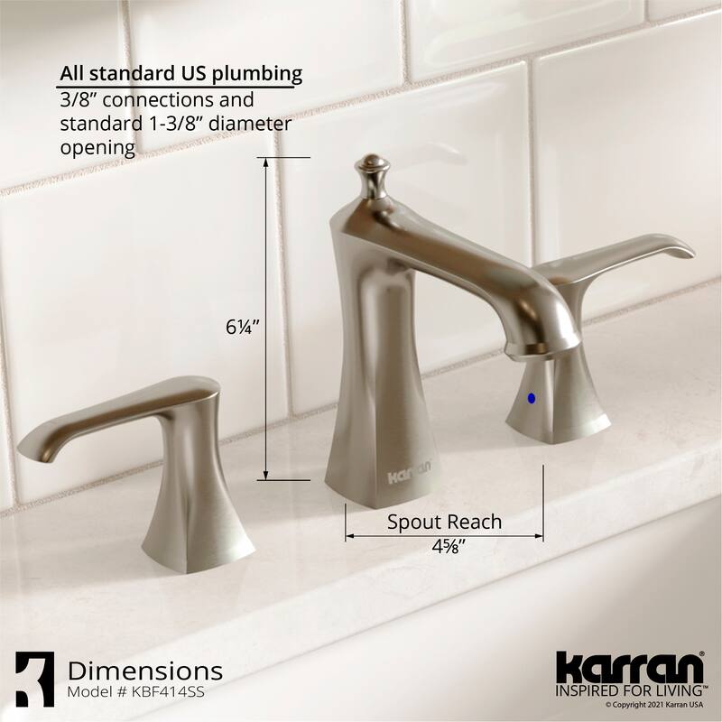 Karran Woodburn Widespread Three-Hole 2-Handle Bathroom Faucet with Matching Pop-Up Drain