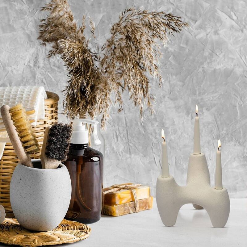 Beige Three Pillar Ceramic Candle Holder Elegant Modern Decor