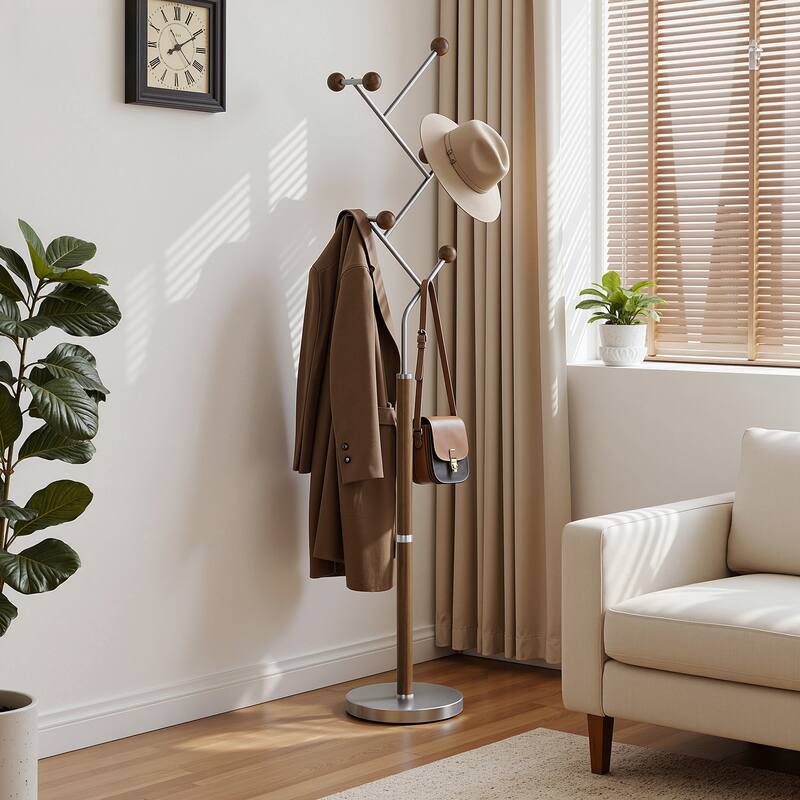 Coat Rack Freestanding, Metal Coat Tree with 8 or 9 Hooks and Heavy Duty Marble Base - 71.26”H x 14.96”W