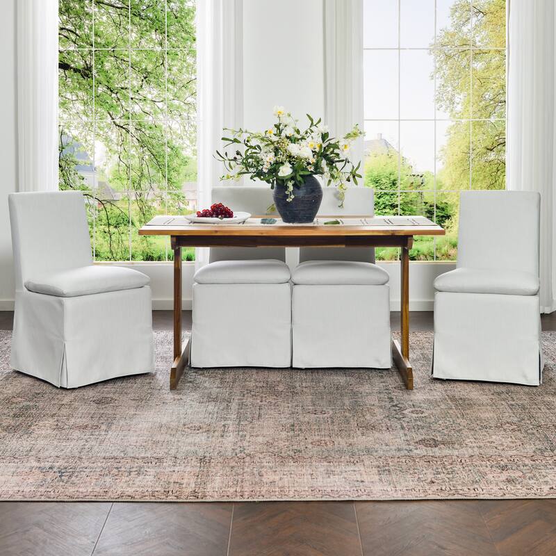 KINWELL Performance Fabric Slipcover Dining Chair Side Chair With Casters