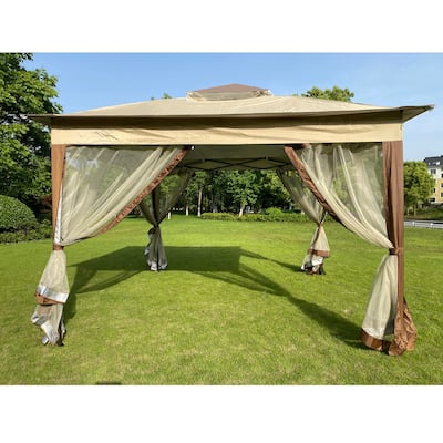 Outdoor 11x 11Ft Pop Up Gazebo Canopy With Removable Zipper Netting,2-Tier Soft Top Event Tent