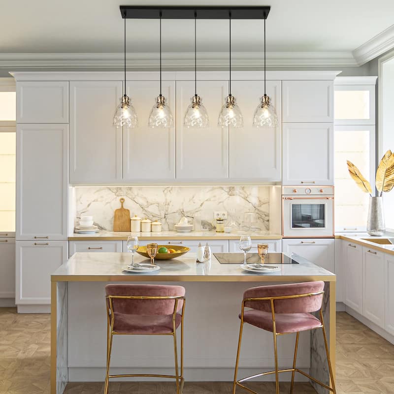 Elisie Modern Linear 40-inch Chandelier Cluster Water Glass Pendant Light Hammered Kitchen Island Bar - 40"W x 5.5"D x 12"-68"H