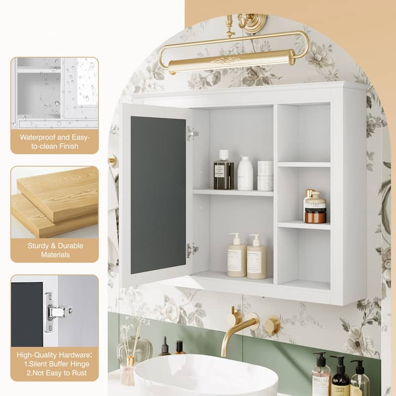 Wall-Mounted Storage Cabinet with Mirror,6 Open Shelves,Modern and Space-Saving Design for Enhanced Bathroom Organization