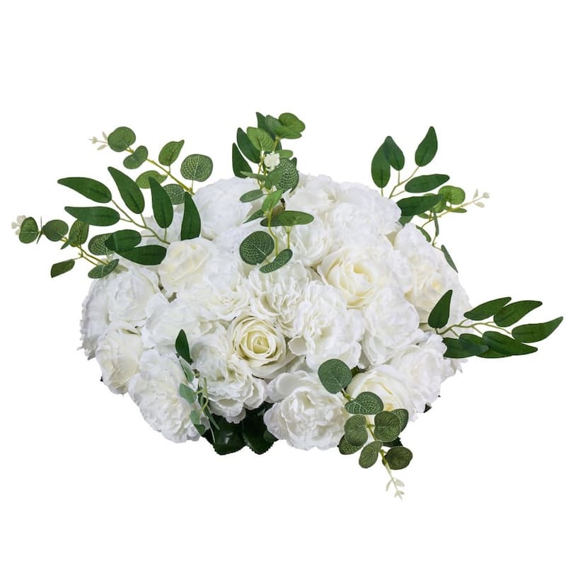 White Silk Rose Flower Balls Set of 10 with Base for Wedding Decor - 17.7 x 17.7 x 7.09 inch