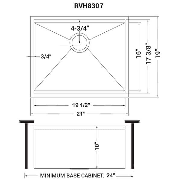 Ruvati 21" Workstation Bar Prep Sink Undermount 16 Gauge Ledge Stainless Steel Single Bowl - RVH8307 - 8' x 11'
