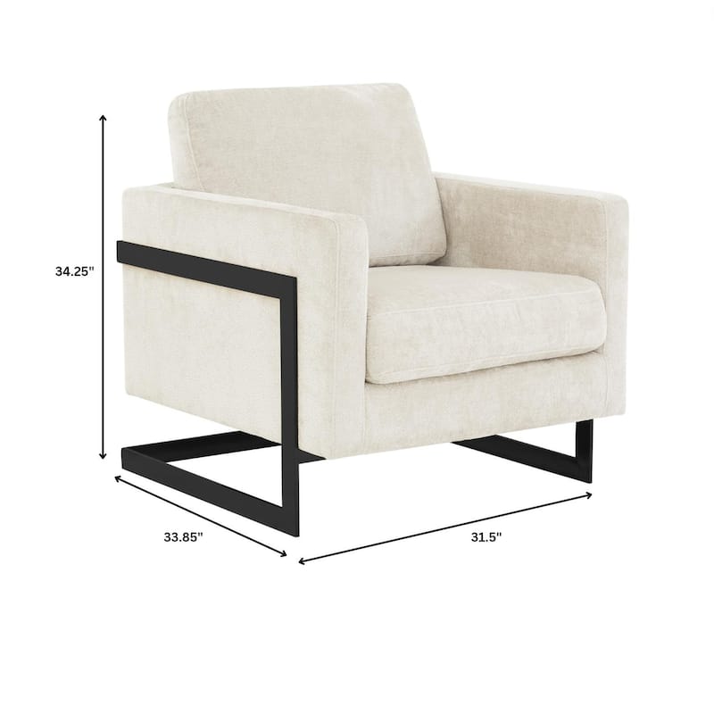 LeisureMod Lincoln Upholstered Accent Armchair with Black Steel Base