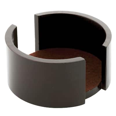 Dark Walnut Wood Coaster Holder 4.75” Diameter Holds 4” Round Coasters