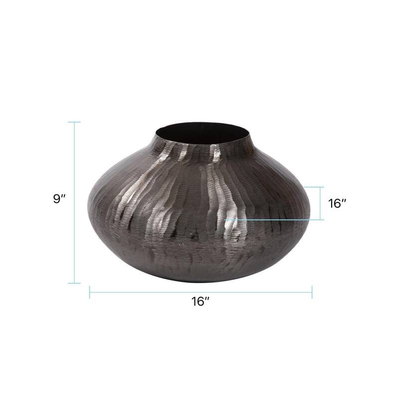 Carbon Gray Round Chiseled Aluminum Vase