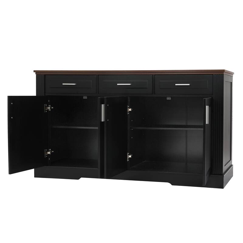 63 Inch Fluted Sideboard Buffet Cabinet with 4 Doors, 3 Drawers & Coffee Bar Station