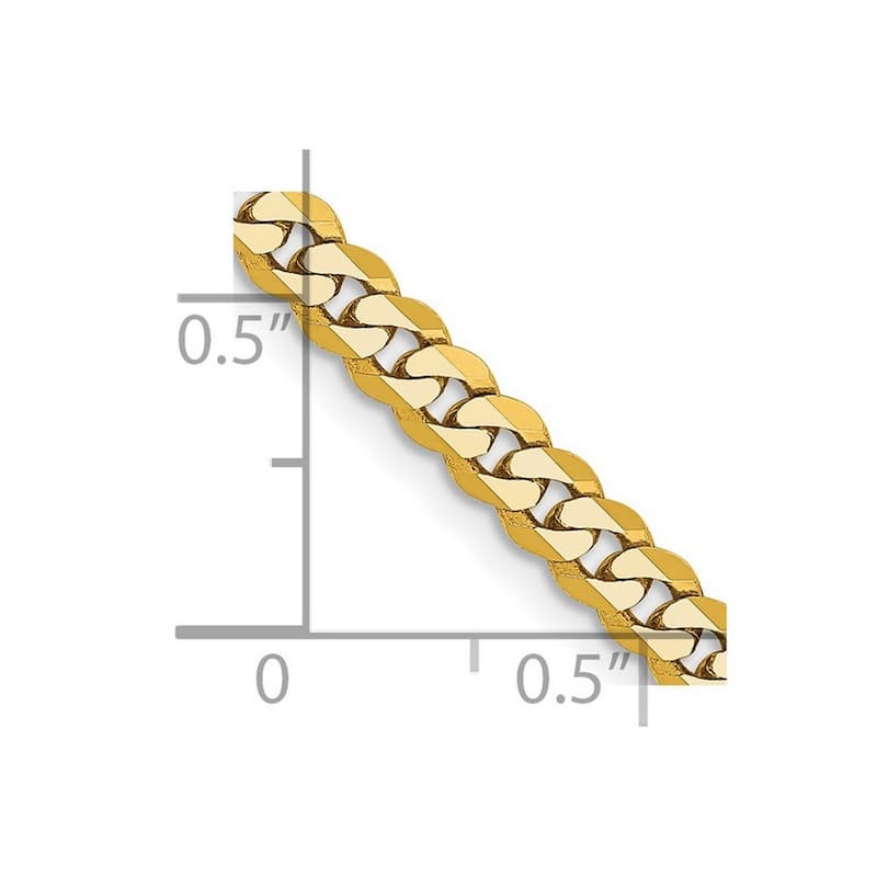 Curata 14k Yellow Gold 9" 2.9mm Beveled Curb Chain Ankle Bracelet (Lobster-claw)