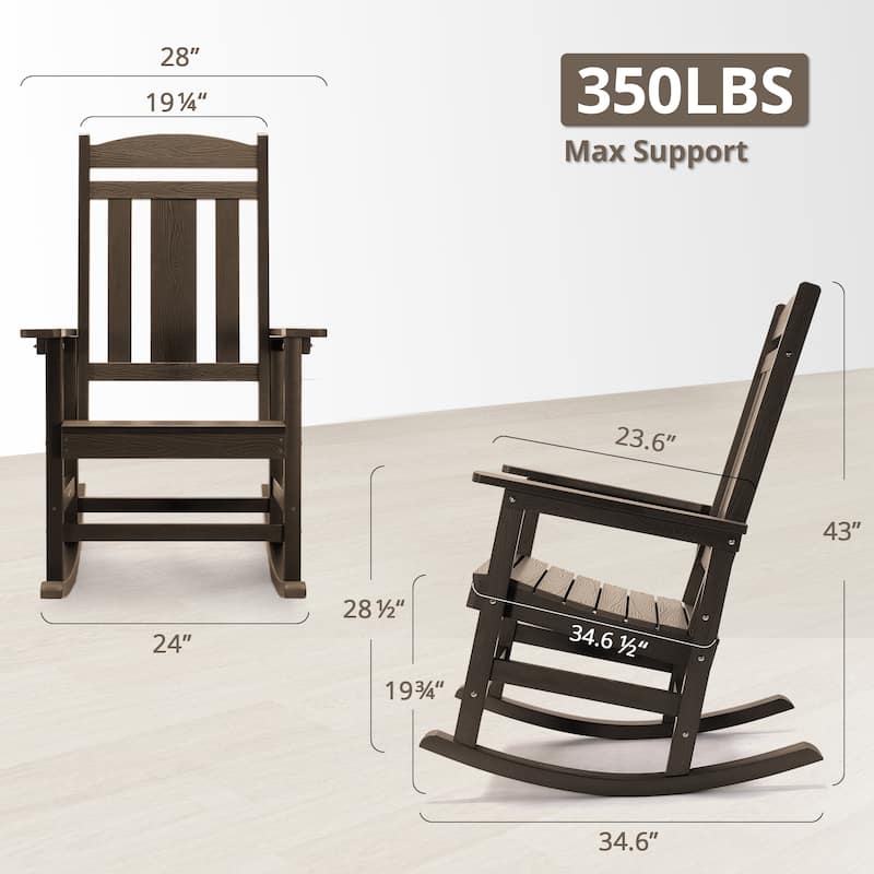 LUE BONA Plastic Outdoor Patio Adirondack Rocking Chairs For Porch Set of 4 - 34.6"D x 28"W x 43.7"H