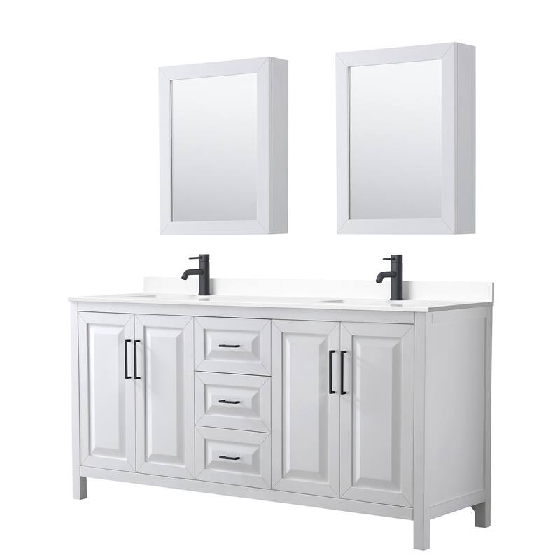 Wyndham Collection Daria 72" Free Standing Double Basin Vanity Set - White / White Cultured Marble Top / Matte Black