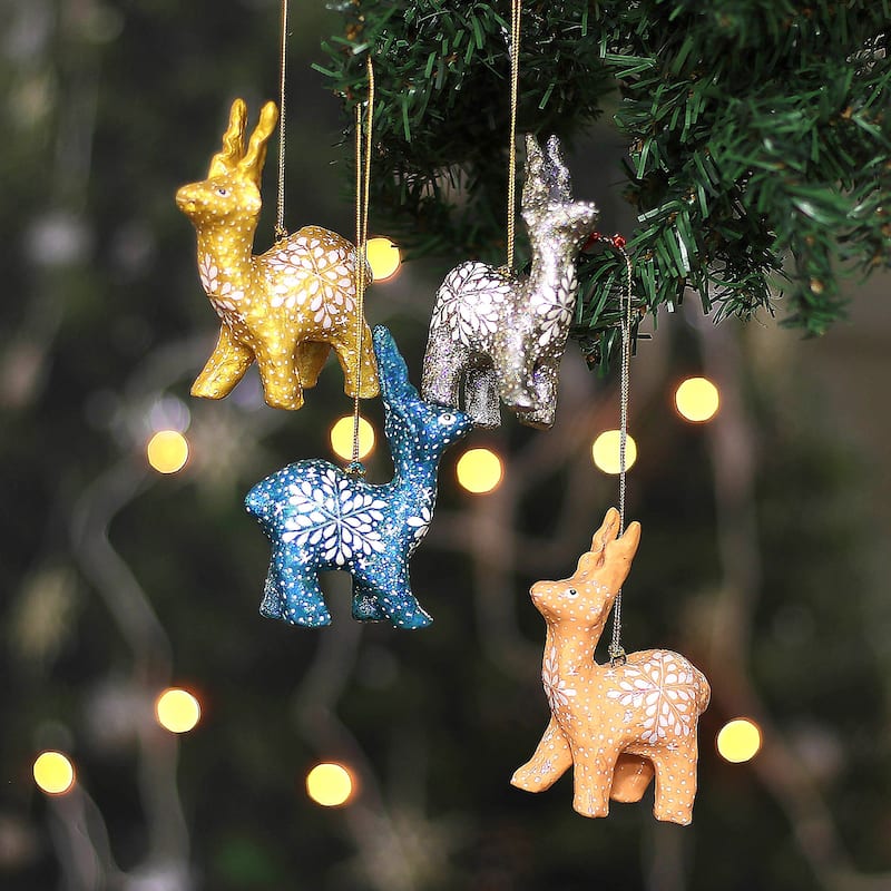 Novica Handmade Celebration Reindeer Papier Mache Ornaments (Set Of 4)