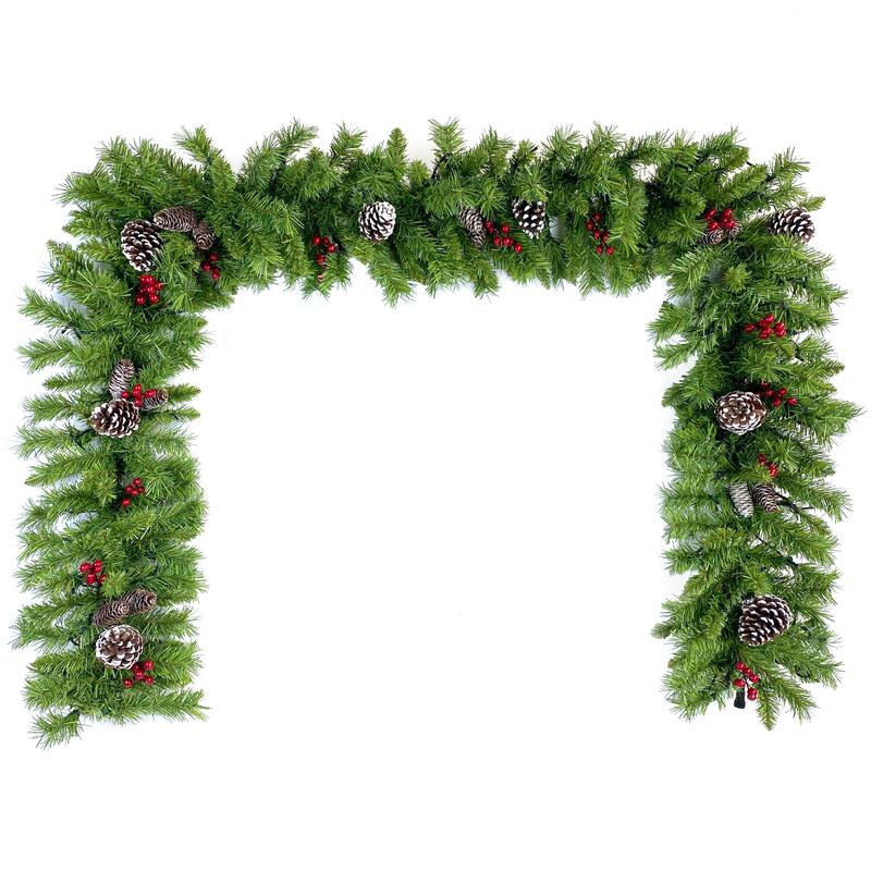 Roomfitters Pre Lit Artificial Christmas Tree 4 Piece Set with Garland, Wreath and 2 Entrance Trees Holiday Decoration, Green