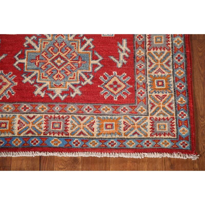 Kazak Oriental Accent Rug Hand-Knotted Geometric Red Wool Carpet - 2'9"x 4'1"