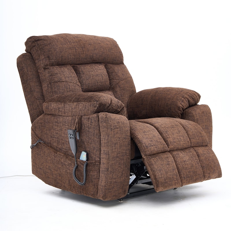 Velvet Oversized Power Lift Recliner Chair with Dual OKIN Motors, 180° Flat Lay, Massage, and 400 lbs Capacity