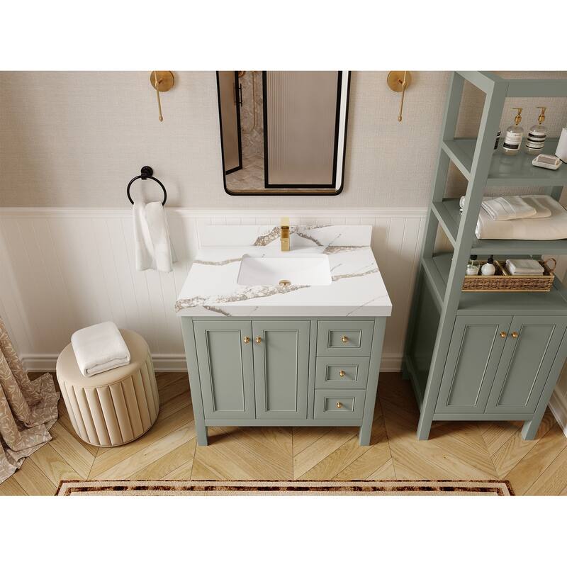 Willow Collections 36 in. W x 22 in. D Nashville Center Left Sink Bathroom Vanity with Countertop - 2"Calacatta Gold - Evergreen