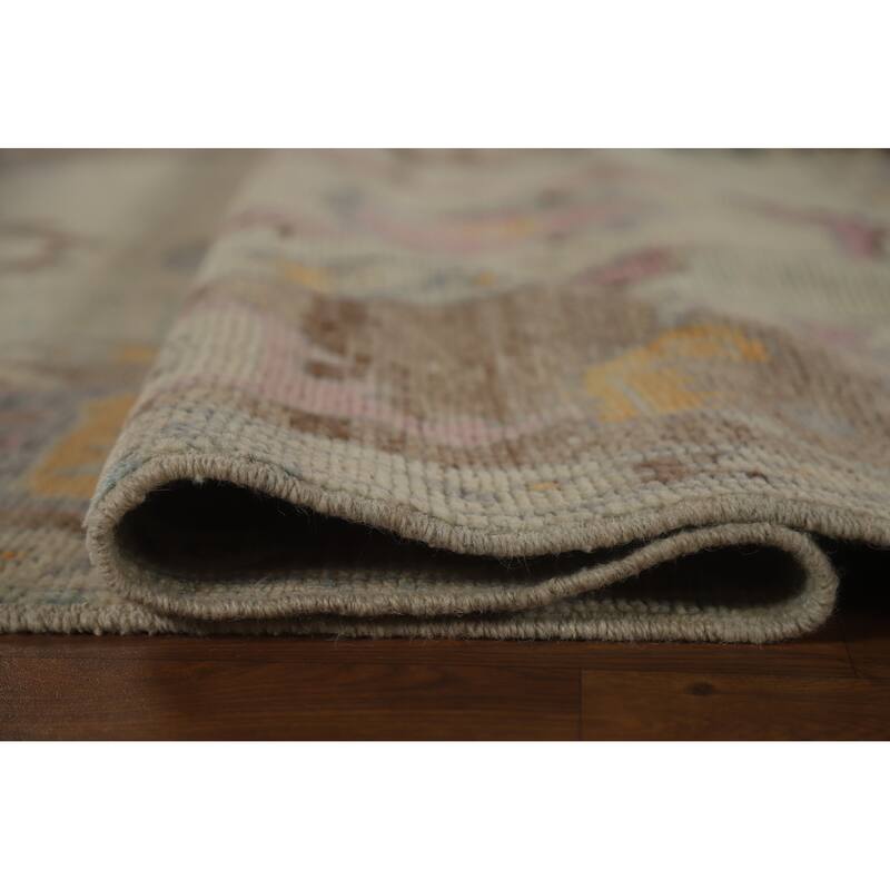 Hand Knotted Oriental 100% Wool Carpet Transitional All-Over Beige & Ivories Oushak Area Rug - 11' 11'' X 8' 8''