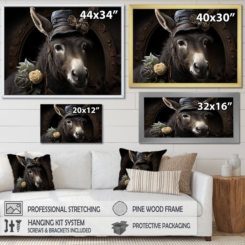 Designart "Medieval Rural Donkey Caricature II" Donkey Wall Décor Black - Modern Print Art For Living Room