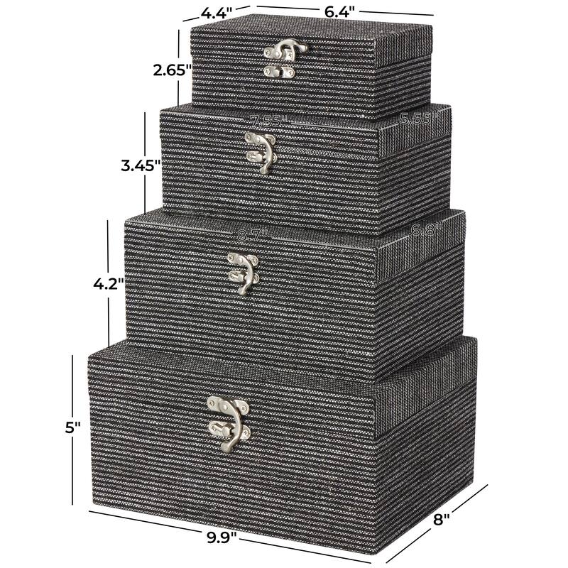 Black Fabric Handmade Storage Decorative Box with Silver Latches (Set of 4)