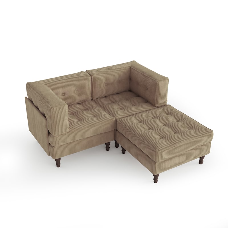 Corduroy Upholstered Modular Corner Sectional Sofa with Reversible Ottoman