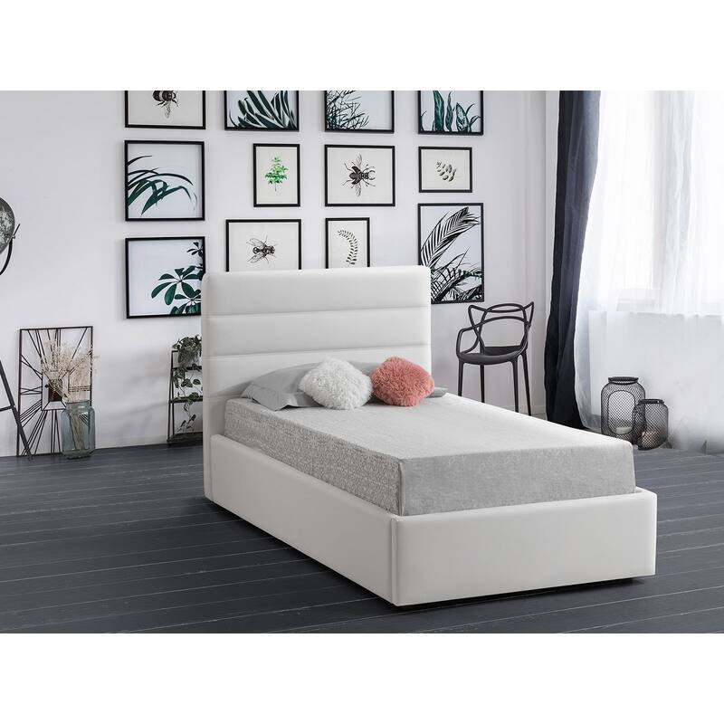 Luigi Full Storage Bed in White PU Leather