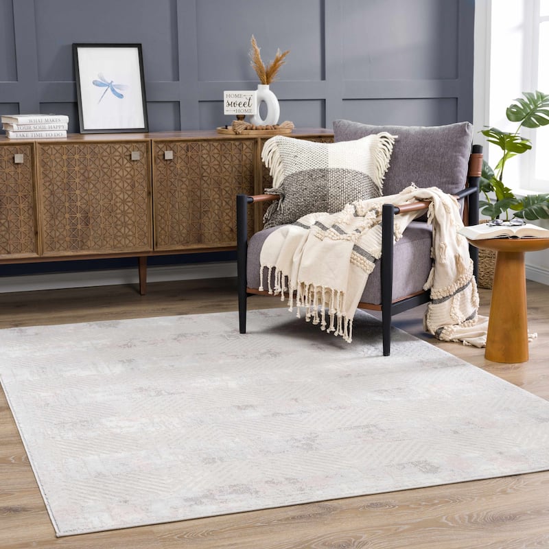 Hauteloom Calum Living Room, Bedroom Area Rug - Farmhouse - High Pile - Pink,Gray - 7'9" x 9'6"