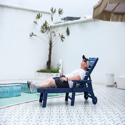 Lounge Chair Outdoor with Wood Texture,Navy Blue