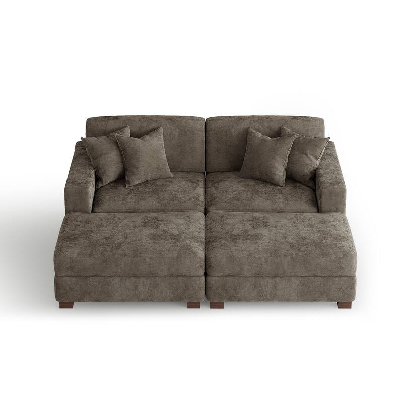 Oversized Chenille Modular Sectional Sofa Conversation Set with 2 Ottomans