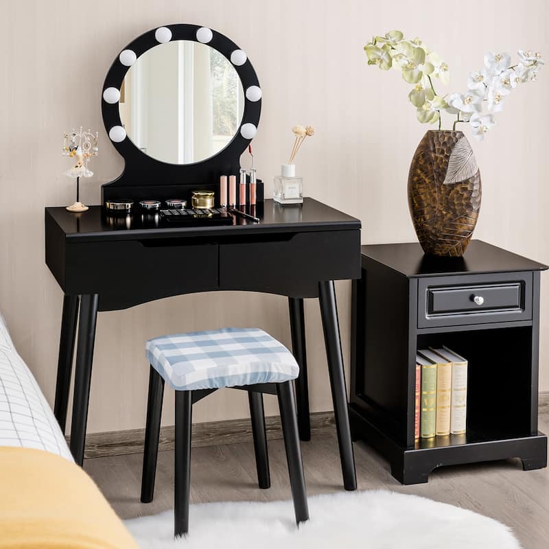 Costway Vanity Makeup 8 Dimmable Bulbs Lighted BlackWhiteNatural