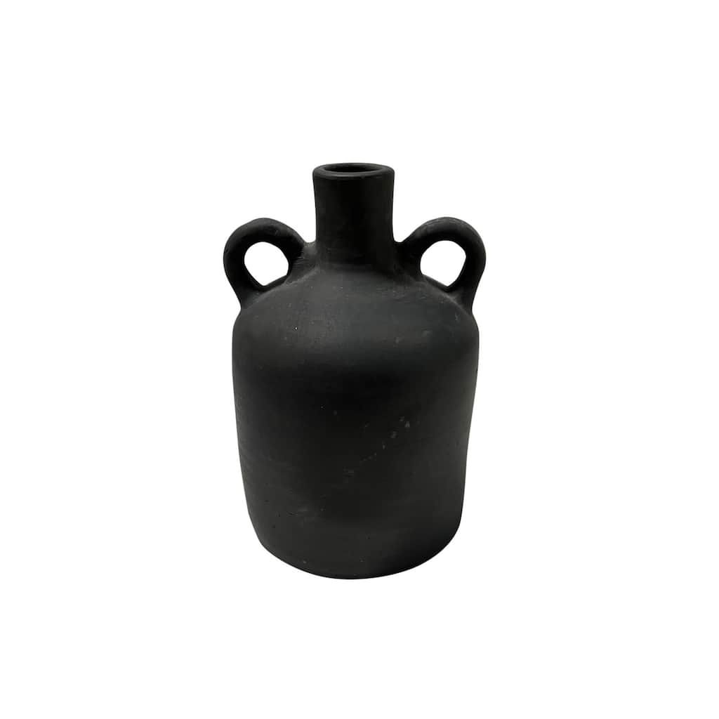 Terracotta Vase Natural Black H 9.8" & Dia 6.9" - Black