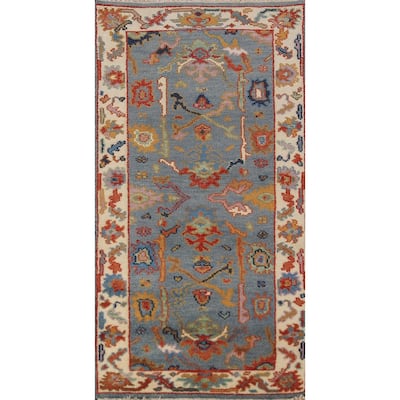 Blue Gray Floral Oushak Indian Foyer Rug Hand-Knotted Wool Carpet - 2'6"x 5'11"