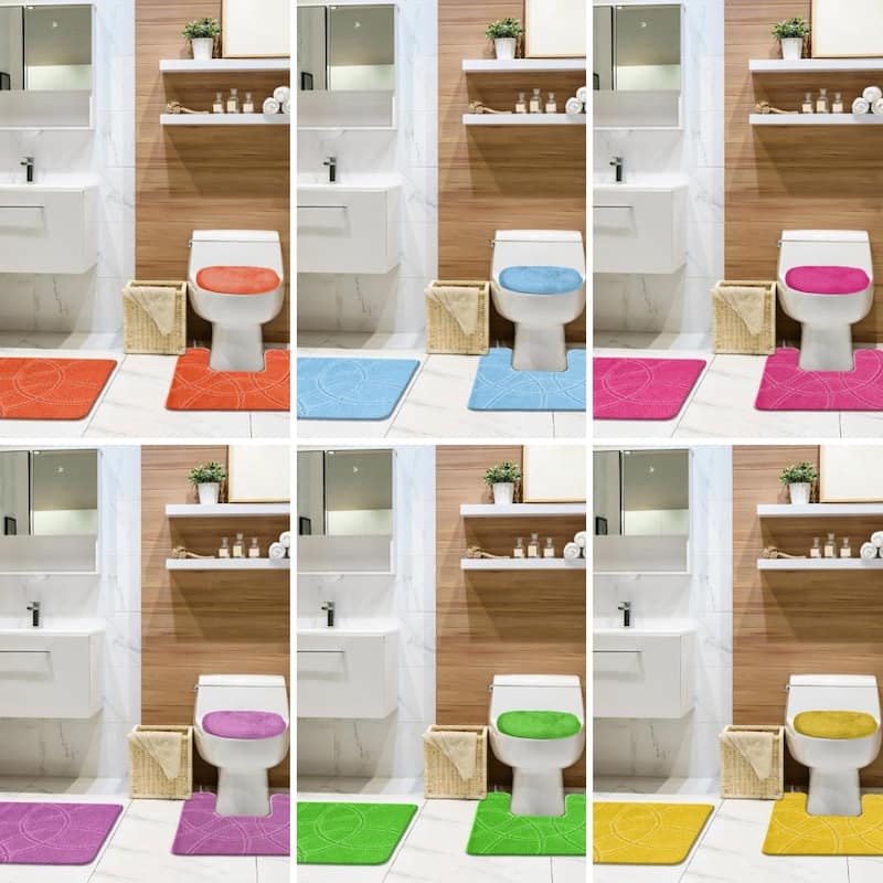 3 Piece Bathroom Rug Set, Burbank Bath, Contour Rug & Lid Cover, Water Absorbent