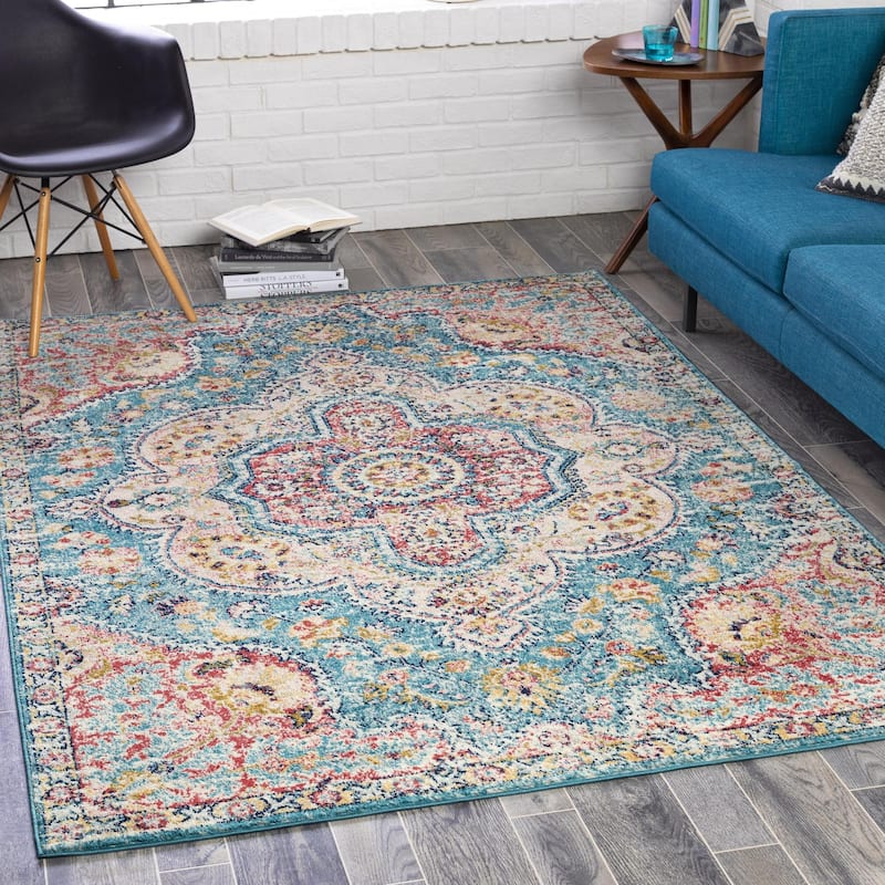 Livabliss Elaziz Updated Traditional Medallion Area Rug - Light Blue - 5' 3" x 7' 7"