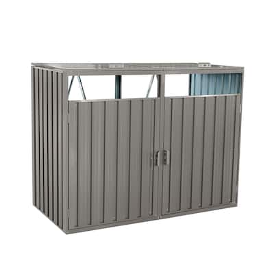 Grey Metal Garbage Bin Shed Outdoor Storage with Lockable Lids and Ventilated Doors - 62.99”L x 31.49”W x 48.03”H
