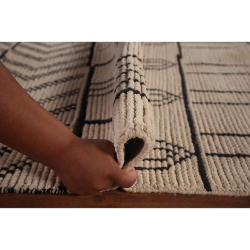 All-Over Ivory Moroccan Oriental Large Area Rug Handmade Wool Carpet - 9'10"x 14'4"