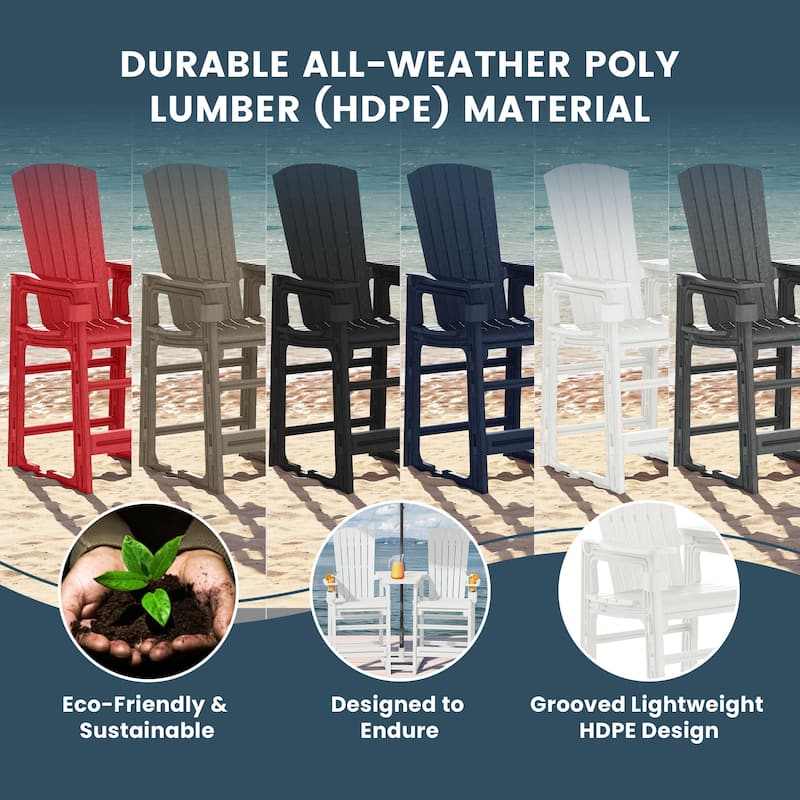 Polytrends Coastline Outdoor Poly Bar Chair Set with Connecting Tray & Cup Holder