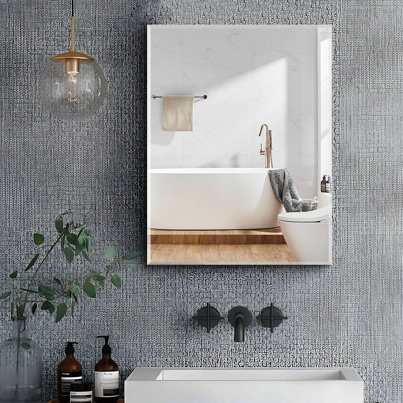 Bathroom Medicine Cabinet with Invisible Handle, Soft-Closing Hinge, Adjustable Glass Shelves